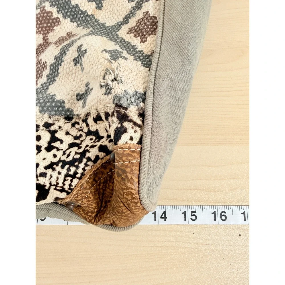 Myrha Large Tote‎ Festival Boho Y2K Upcycled Canvas Leather Brown White Summer